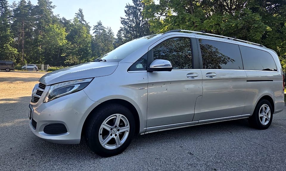 Silver TourSlo Mercedes V-Class by a forest